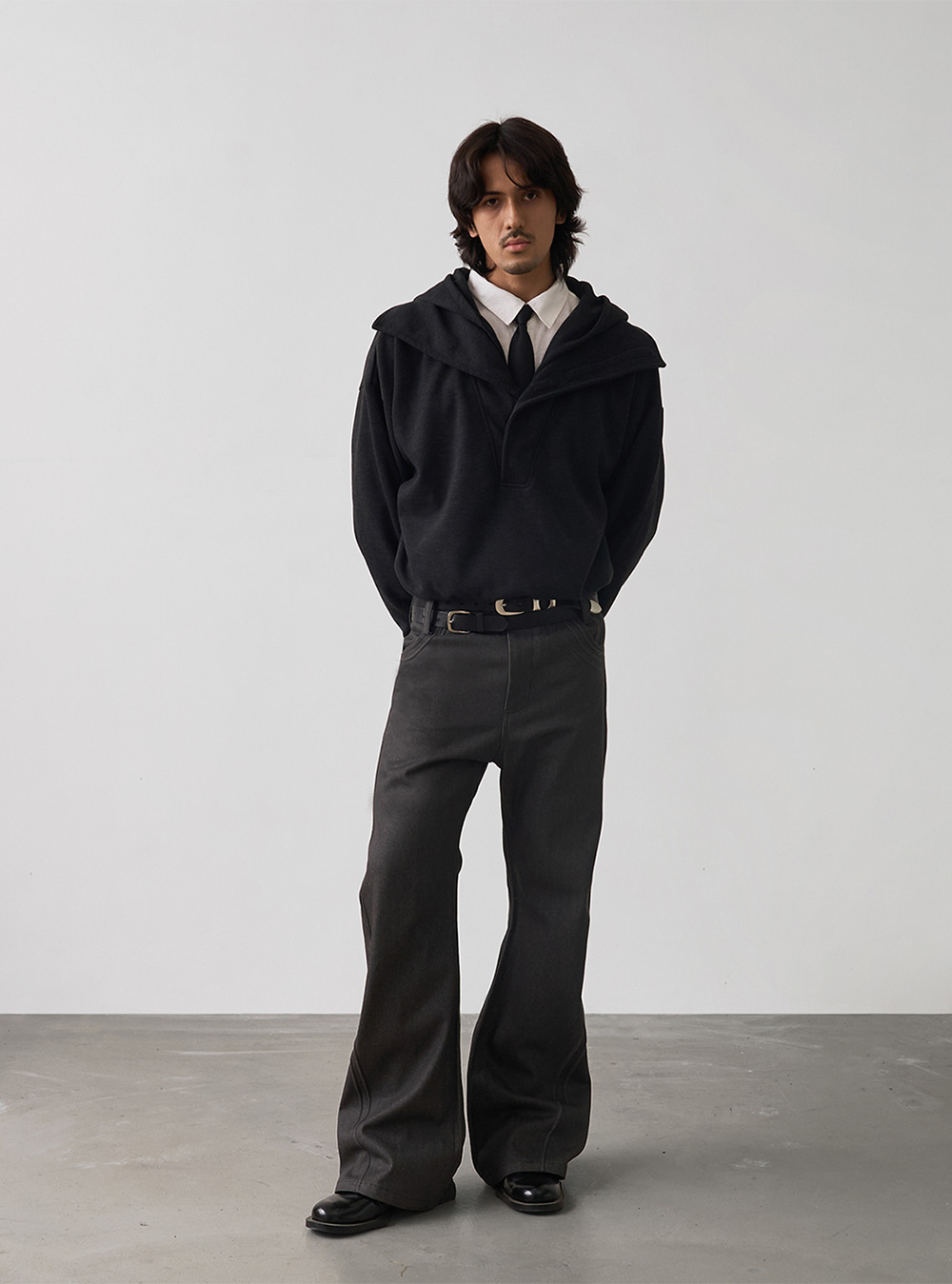スラックス パンツ グレー SLIGHT VOGUE Slight Vogue] Classic Wide-Leg Grey Denim Pants - BCAESAR