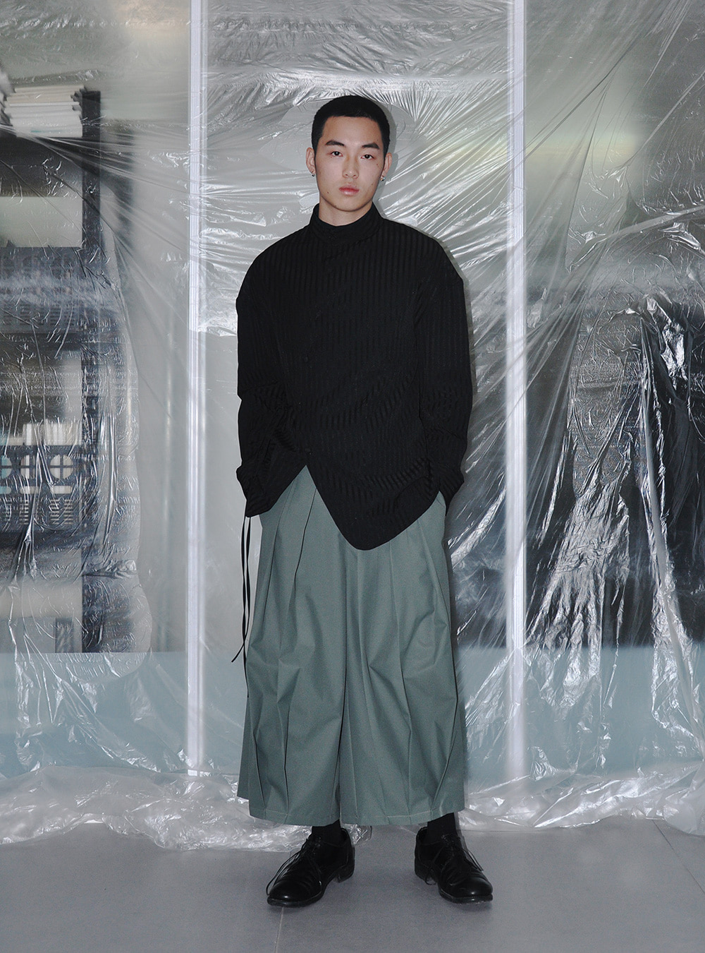 7440 37 1] A-Line Wide Pleat Pants - BCAESAR