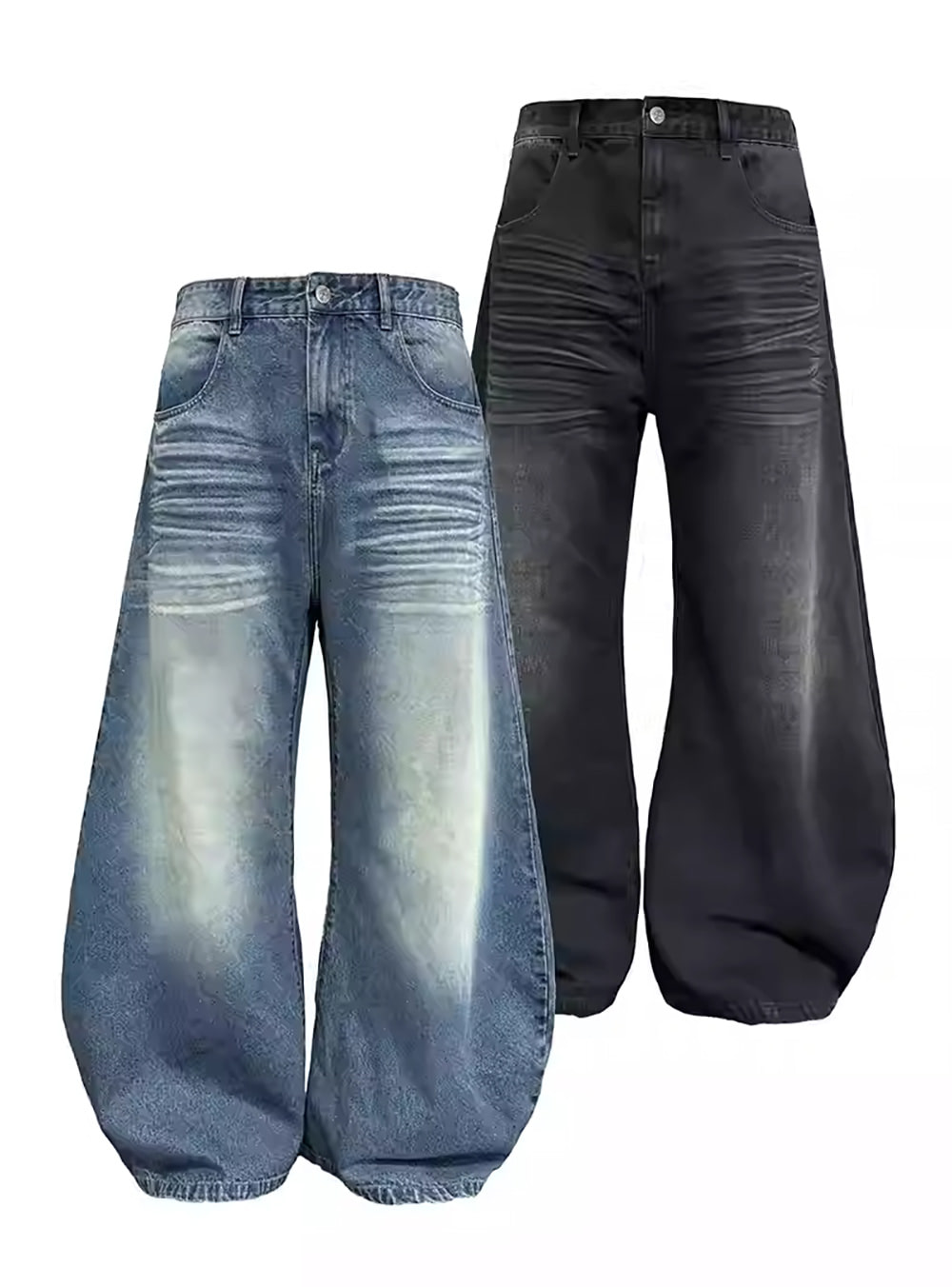 JCAESAR] Natural Distressed Wide Fit Denim Pants (2color) - BCAESAR
