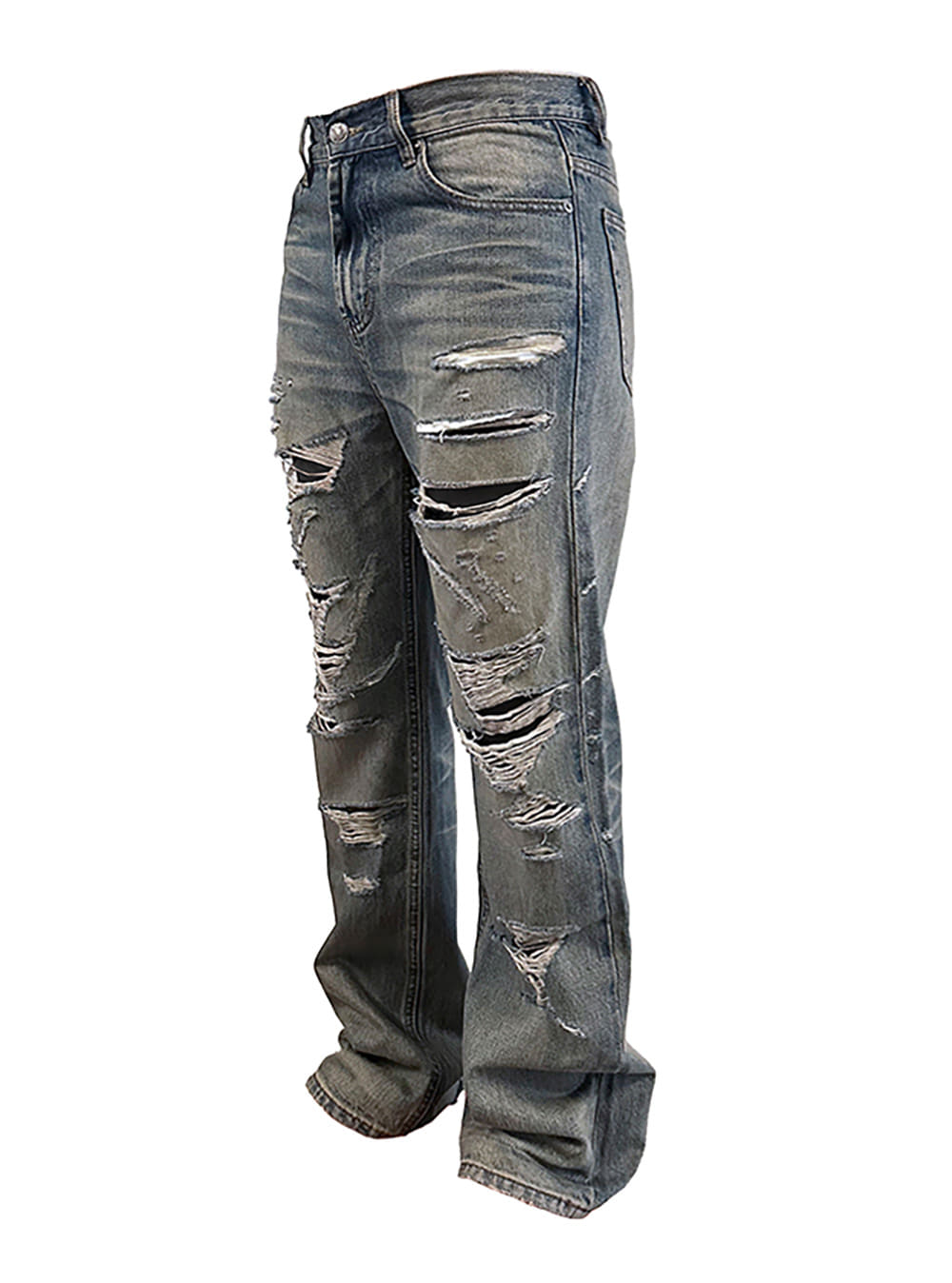 Vintage Washed Distressed Denim Pants - BCAESAR