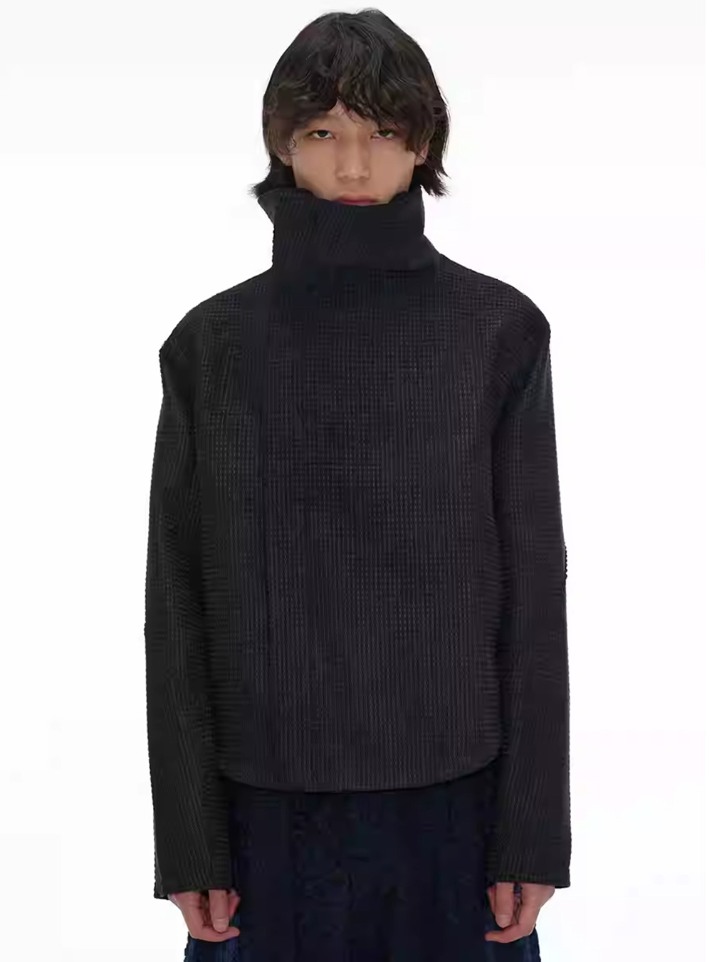 ジャケット・アウター JCAESAR Asymmetric Zipper Short Jacket Black Checked Zipper-Jacket | BCAESAR