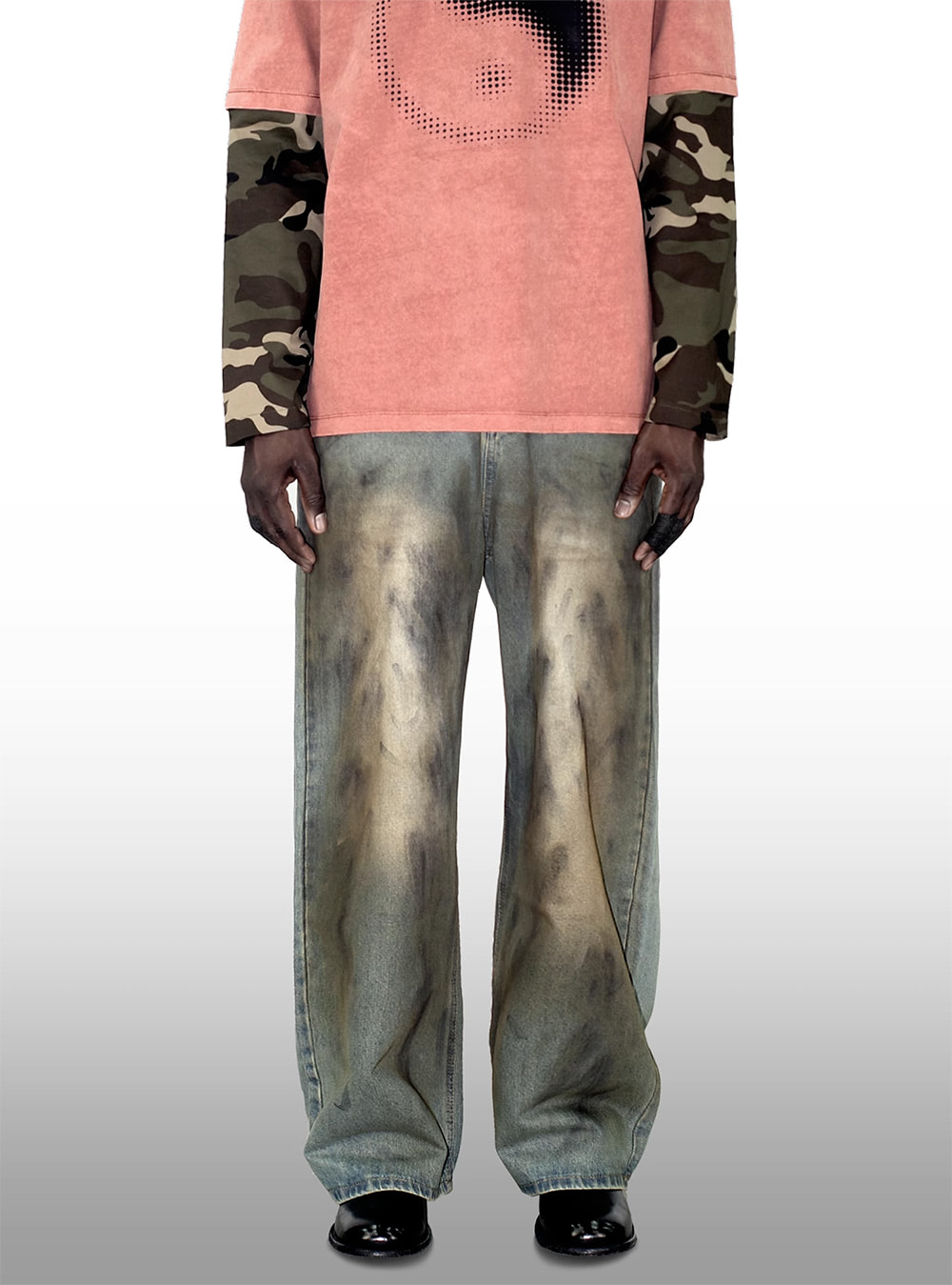 Oil-Dyed Washed Wide Denim Pants - 비엑세스