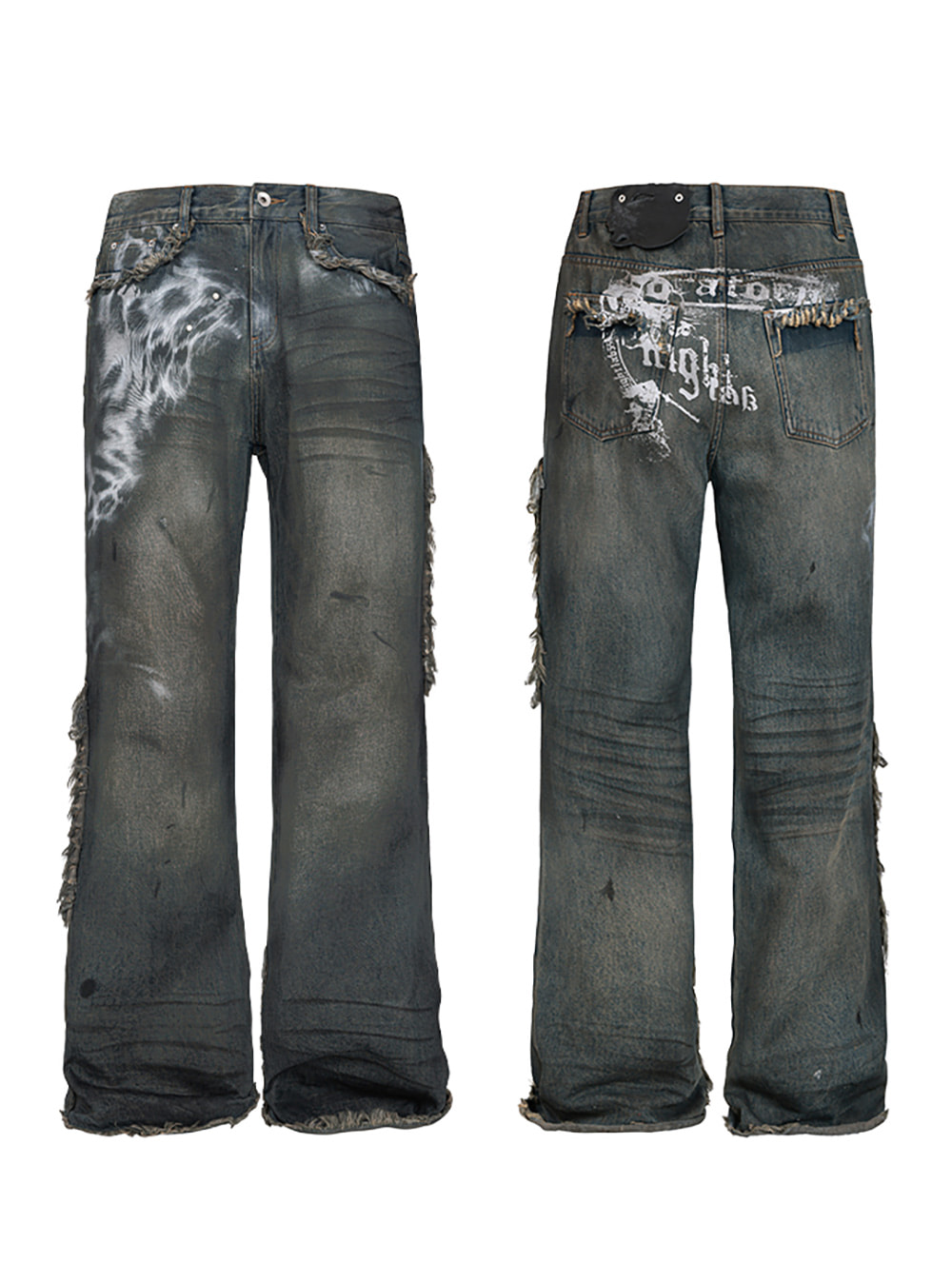 Leopard Print Distressed Straight Jeans - BCAESAR