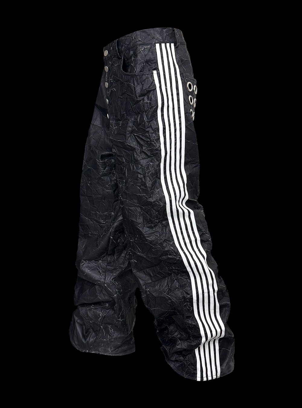 Five-Stripe Crinkled Eyelet Pants - BCAESAR