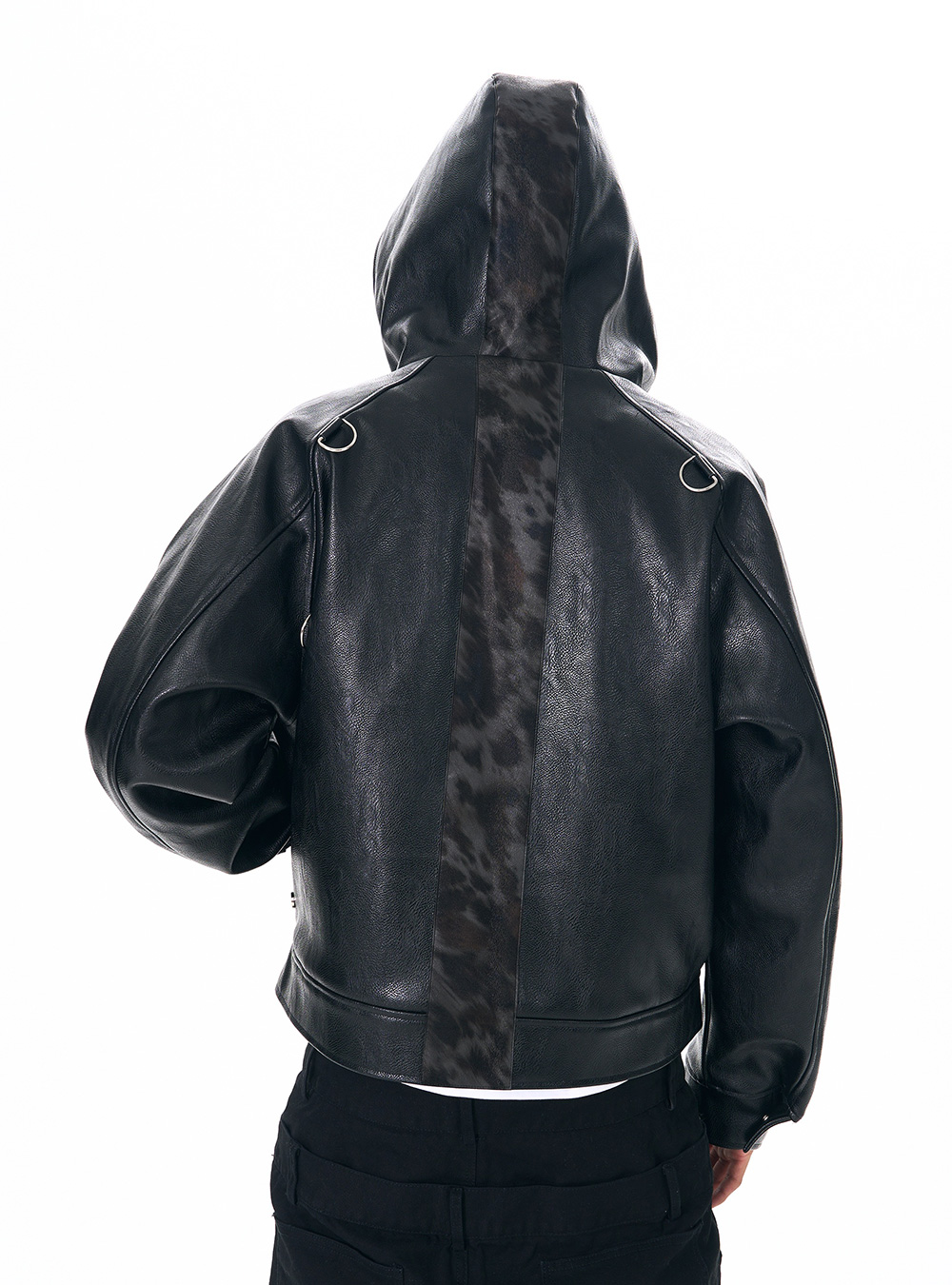 Hooded Faux Leather Jacket - BCAESAR