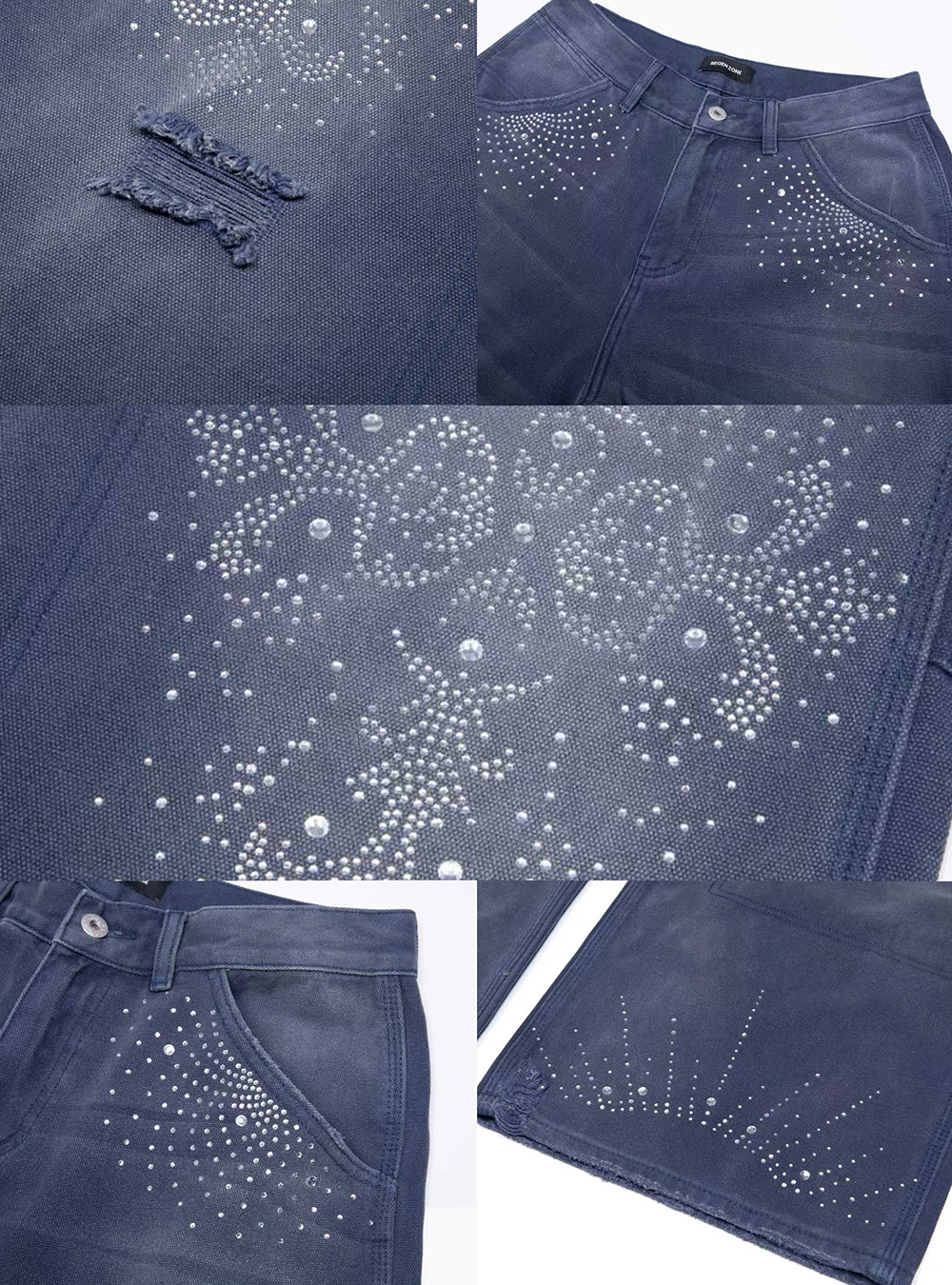 Diamond Embroidered Blue Jeans | BCAESAR