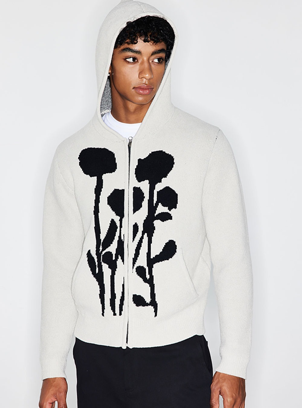 [CRICLE CAGE] Flower Point Velvet Zip-Up Hooded Sweater