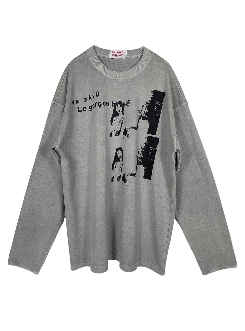 [VAJAVU] プリンティング ルーズ ラウンド ネック 長袖 セーター シャツ (2color)