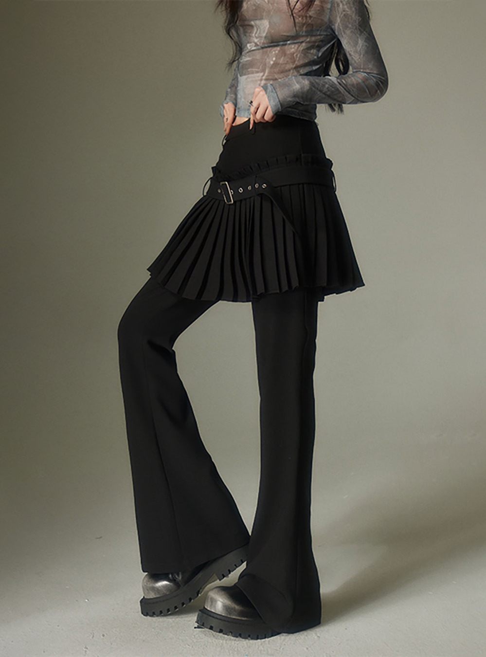 [DIDDI MODA] Vintage Layered Pleated Skirt-Pants (2color)