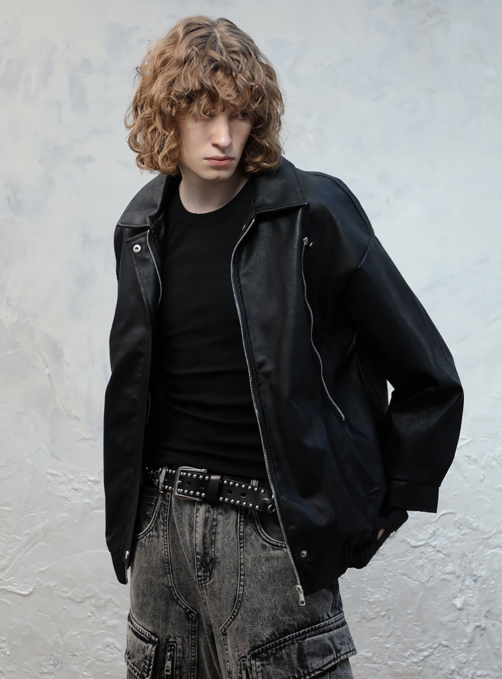 [DOACEJOTTAC] Unisex PU Leather Jacket (Black)
