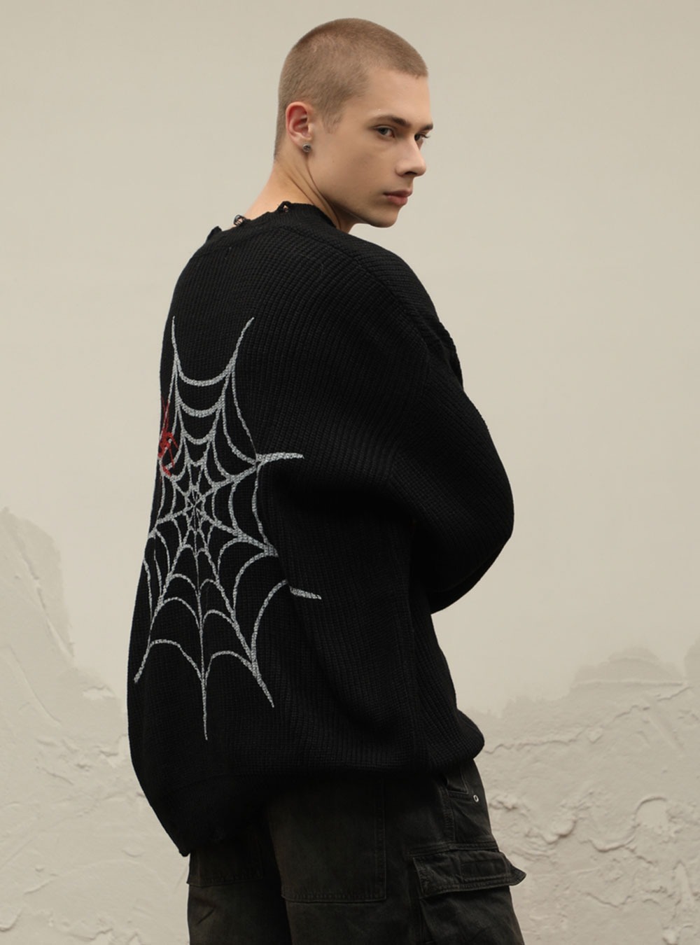 [DOACEJOTTAC] Casual Spider Print Sweater (Black)