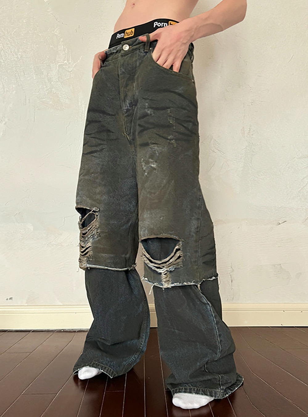 TRIANGLE PROJECT] Dark washed profile flare denim pants - BCAESAR