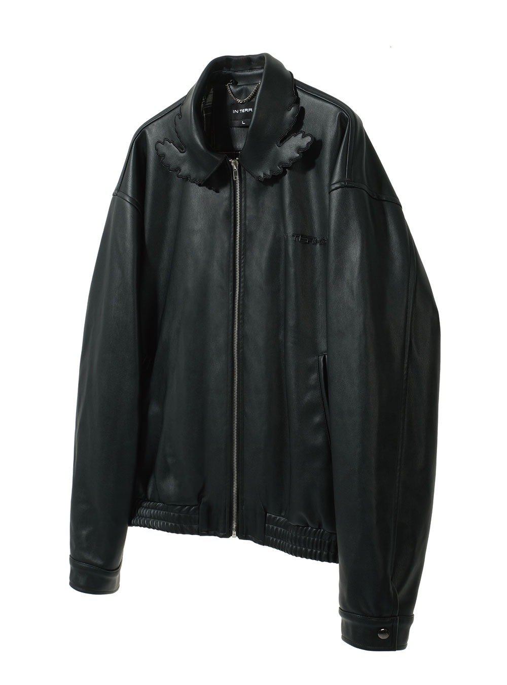 [IN TERRIS] Stylish Leaf-Shaped Black PU Leather Jacket