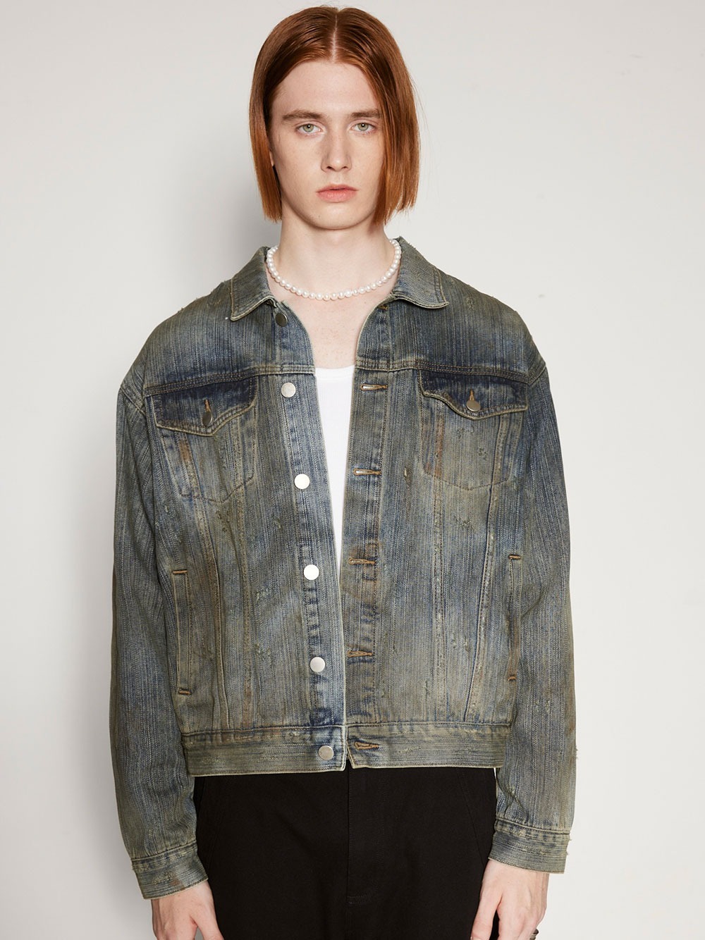 [AFterTaste] Distressed Bamboo Joint Denim Jacket