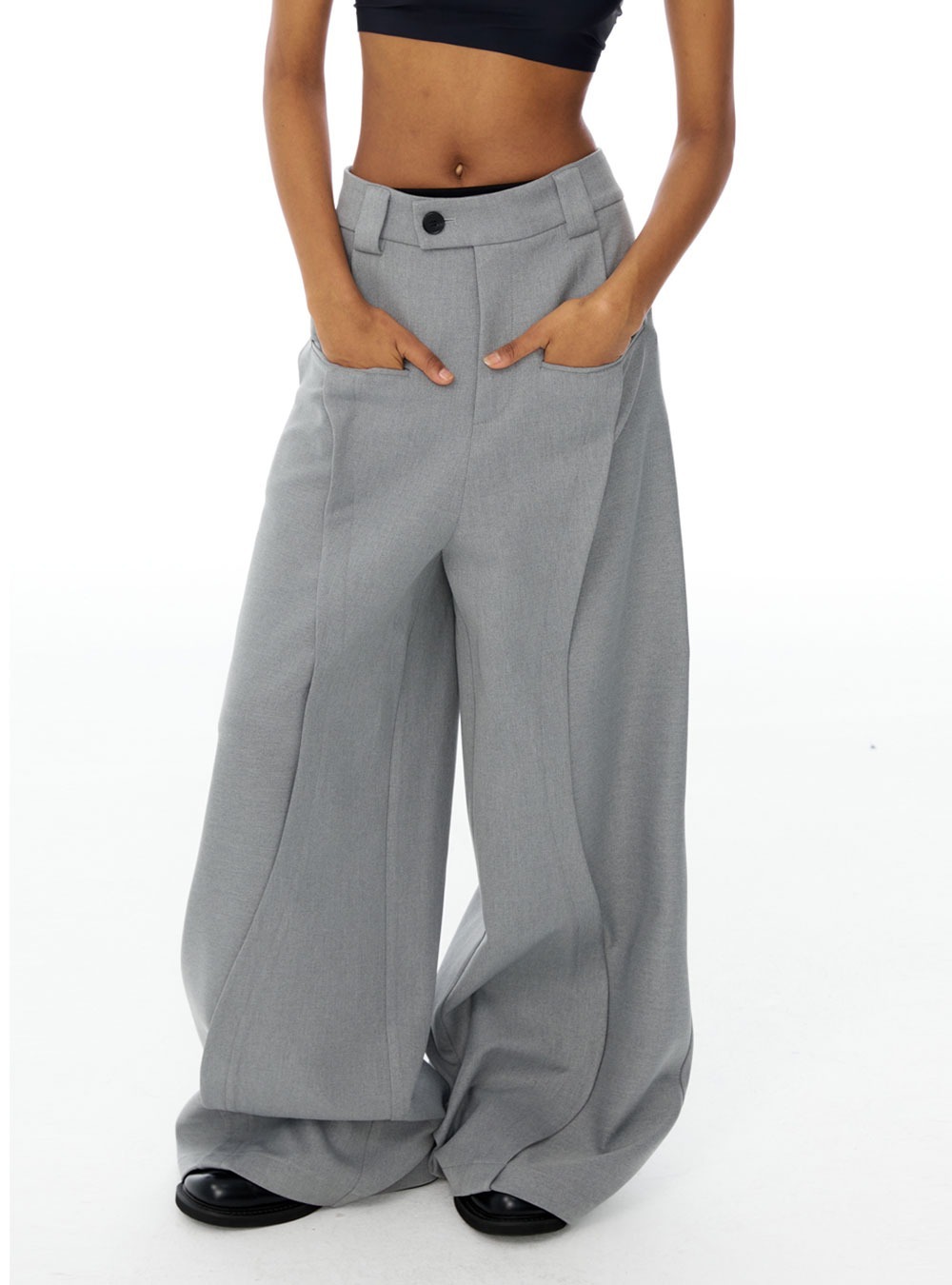 [ANTERIOR LOVED] wide front pocket pants (Gray)