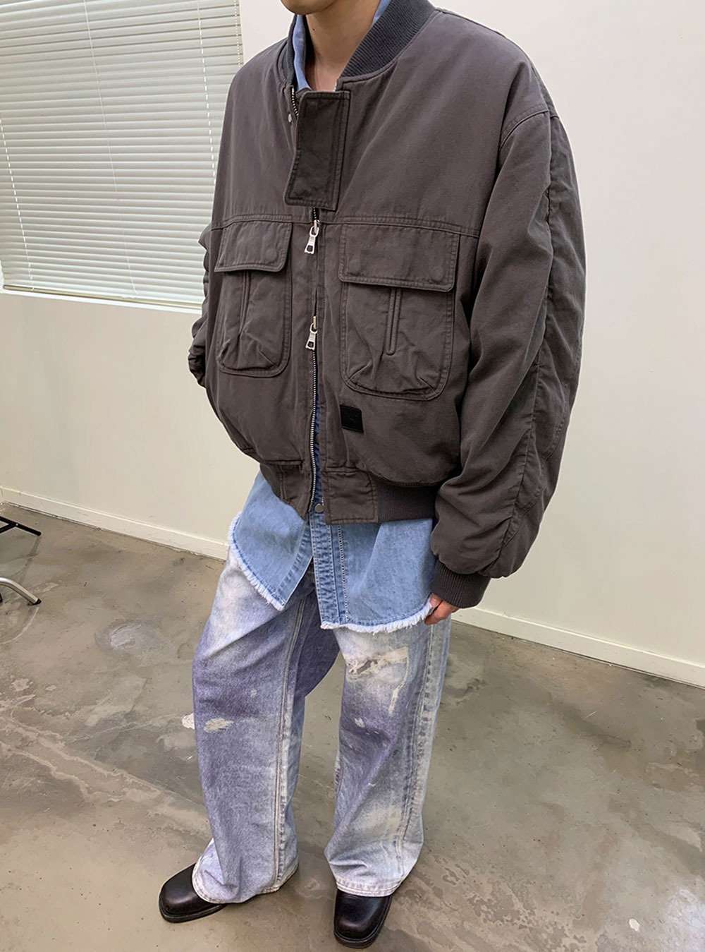 [NEVERSEEZ] 3M Washed Distressed Bomber Jacket (2color)