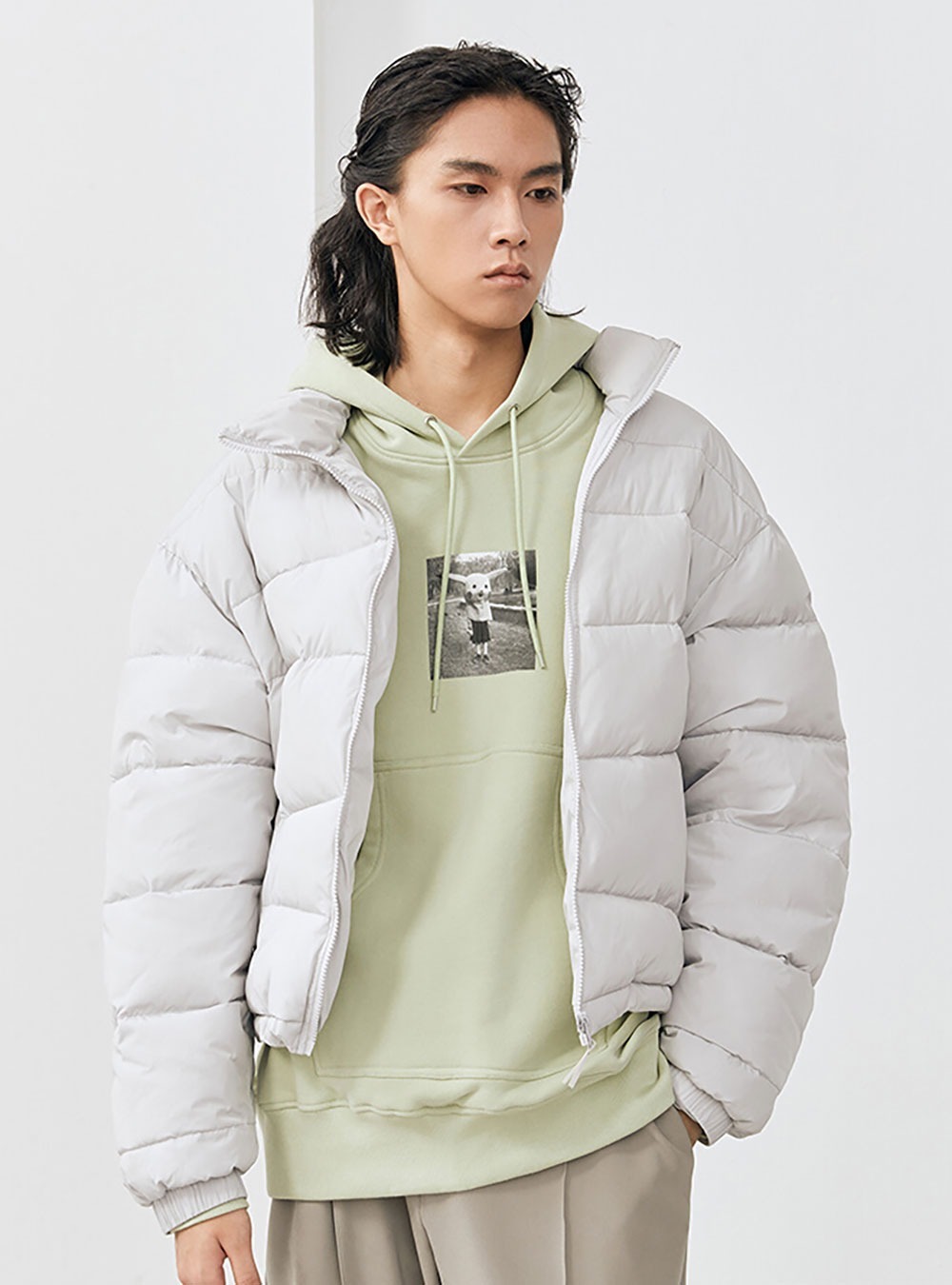 [SIMPLE PROJECT] diagonal zipper stand collar cotton coat