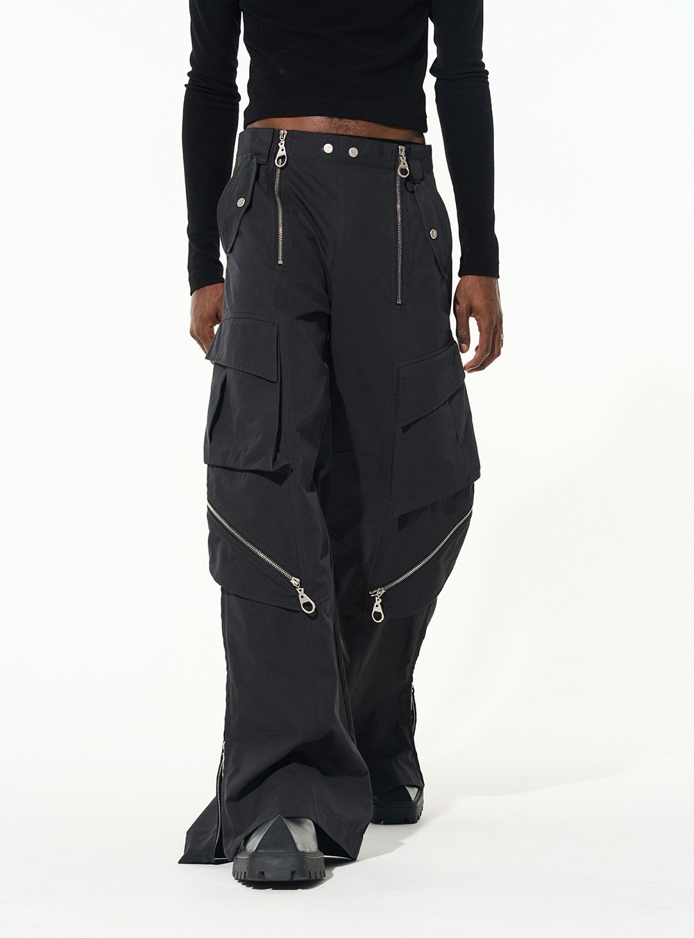 [BLIND NO PLAN] Multi-Zipper Patchwork Overall High Street Pants (2color)