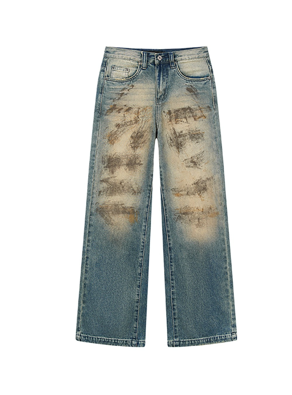 [BLIND NO PLAN] Distressed Mud Color Straight Jeans