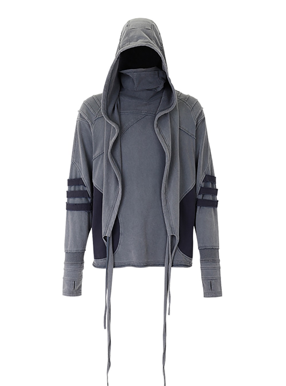 [D5OVE] Distressed Splice Structured Hooded Sweat Shirt