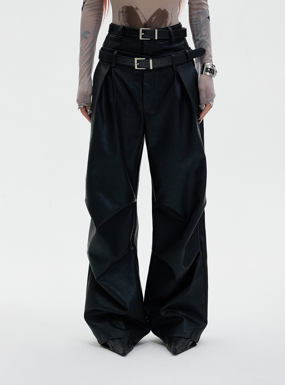[PEOPLESTYLE] 3D Wrinkle Leather Pants