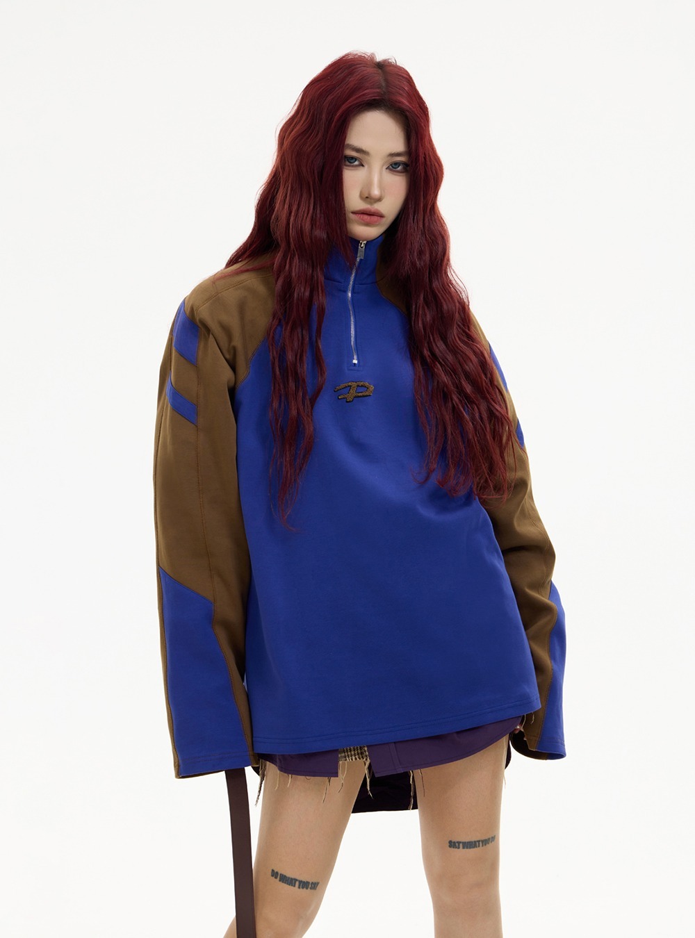 [PEOPLESTYLE] Contrast Color Zipper Stand Color Sweat Shirt (2color)
