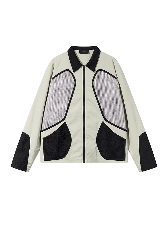 [7440 37 1] Texture mesh symmetric patchwork lapel jacket