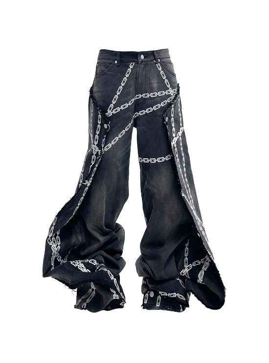 PCCVISION] Distressed Knee Multi-panel Loose Straight Jeans - BCAESAR