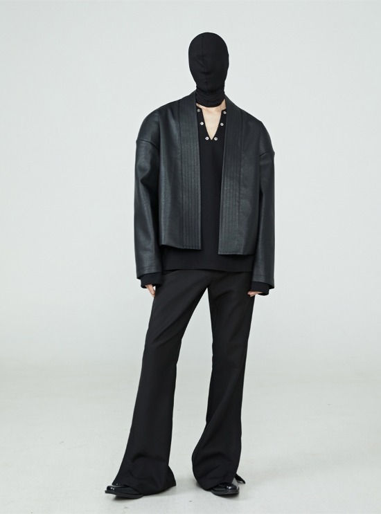 [FRKM SCD] colorless leather jacket (Black)