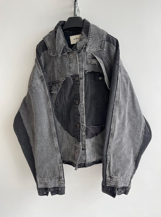[HELL SYSTEM] DOUBLE LAYER DECONSTRUCTED SPLICED ​​HEAVY DENIM JACKET