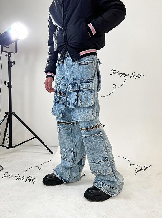 [TRENDYWUS] Multi-pocket heavy denim pants
