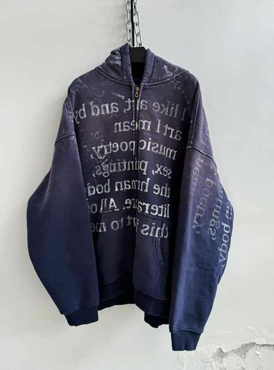 [HELL SYSTEM] DISTRESSED ZIPPER SPRAY-DYED HOODED SWEATSHIRT