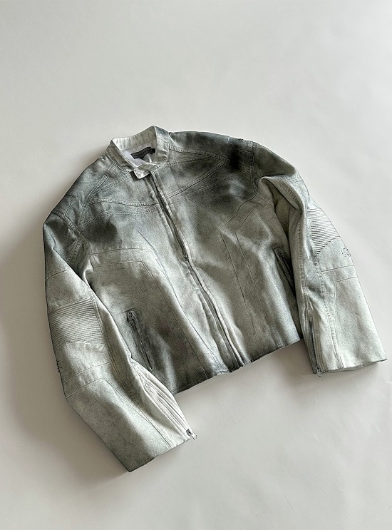 [TRENDYWUS]  three-dimensional stitch washed distressed denim jacket