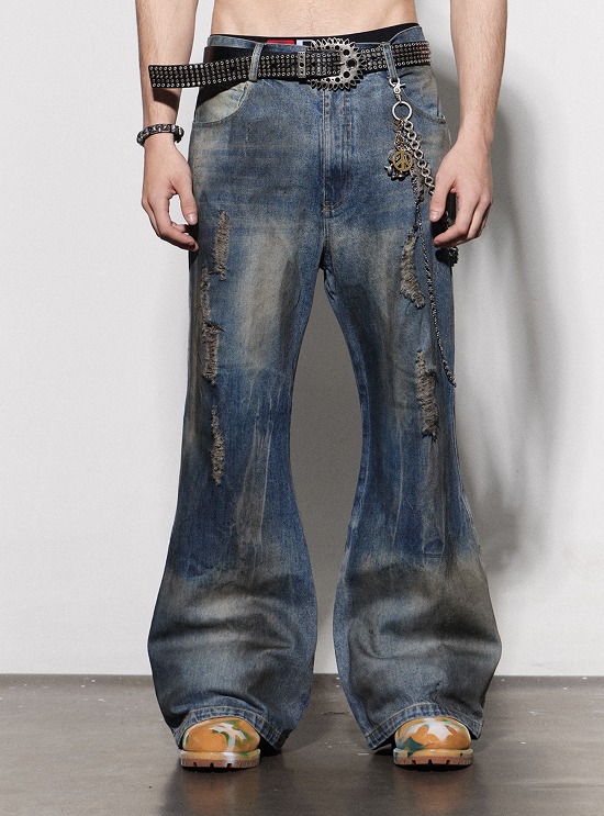 [DND4DES] Clean Fit Blue Damage Cut Denim Pants