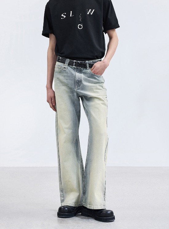 TERRAINCOGNITA] Distressed Washed Gray Denim Pants - BCAESAR