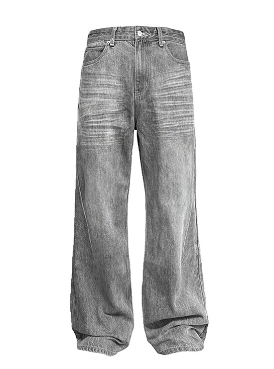 [JCAESAR] Whisker Gray Baggy Denims Jeans