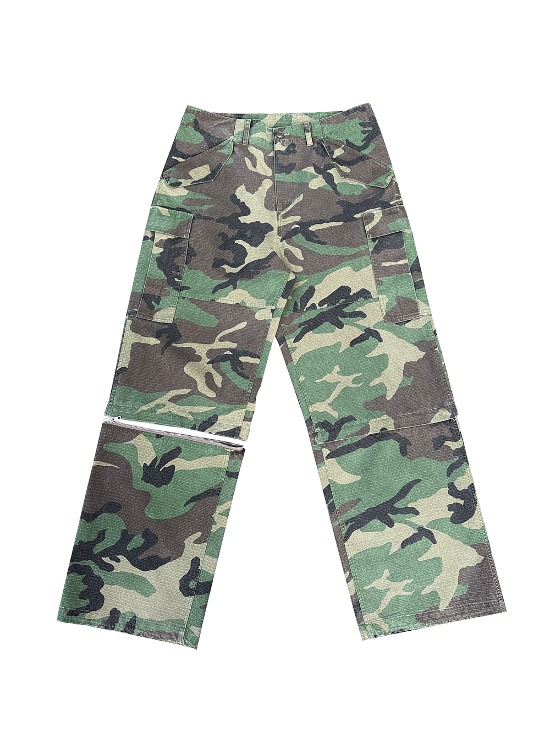[INGALE] Washing Camouflage Detachable Double Cropped Cargo Pants