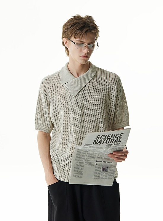 [CROWORLD] Asymmetric Neckline Cutout Knit Turtleneck Shirt (2color)
