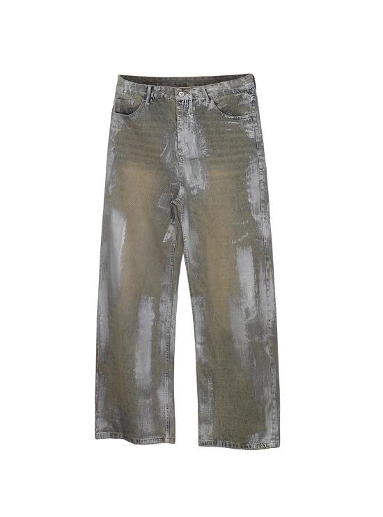 [ACRT] Metallic Brush Silver Distressed Washed Jeans