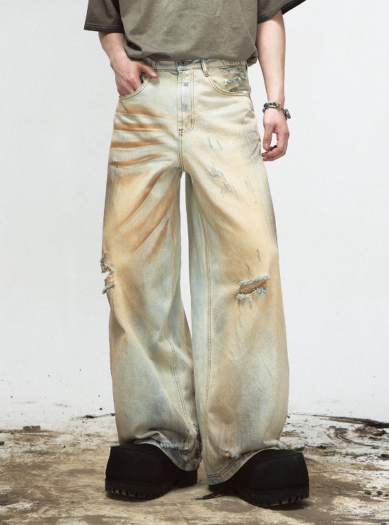 [PEOPLESTYLE] Yellow Mud-Dyed Jeans