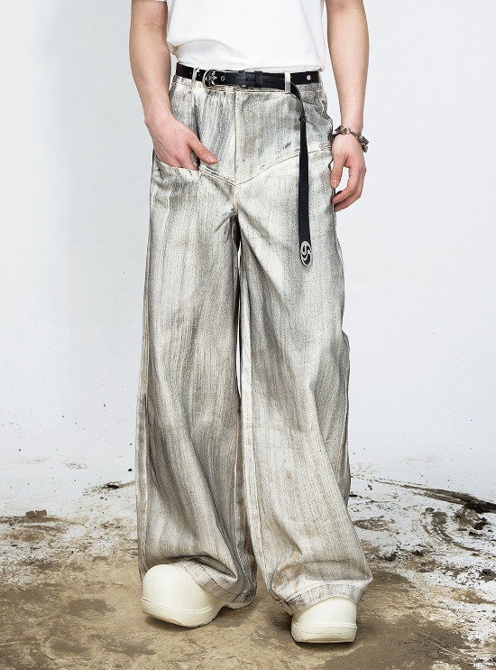 [PEOPLESTYLE] Stainless brushed straight wide leg jeans