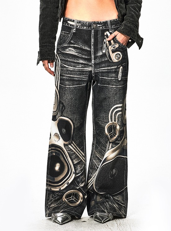 DND4DES x FayChui] Floral Print Denim Pants - BCAESAR