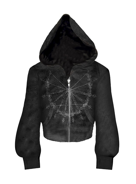 Vintage Printed Fur Hooded Zip-up Hoodie (2color) - BCAESAR