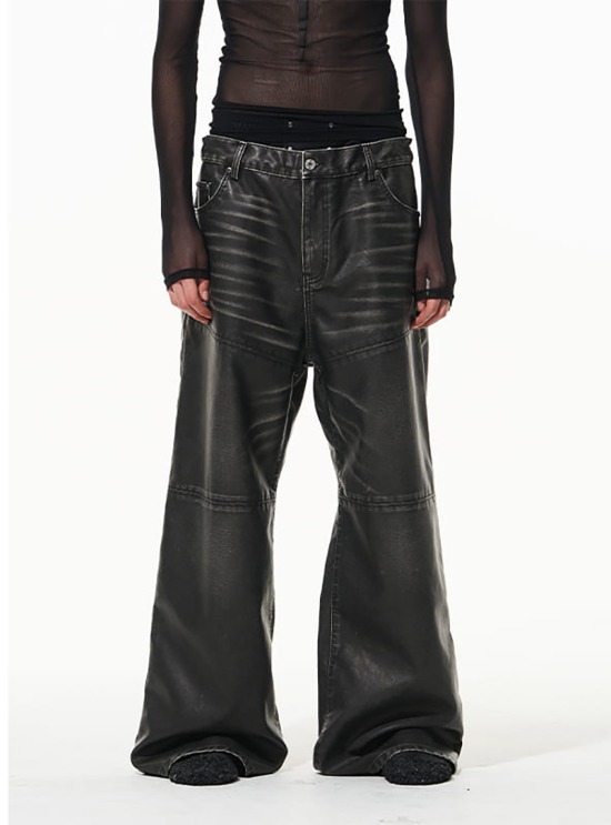 パンツ BLIND NO PLAN Black Leather Pants BLIND NO PLAN] Vintage Wash Leather Pants (Black Gray) - BCAESAR