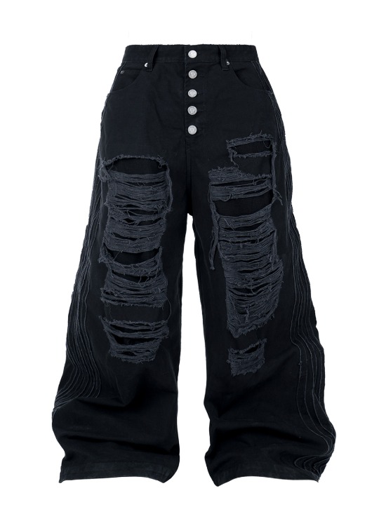 Black Knee Panel Wide Cargo Pants - BCAESAR
