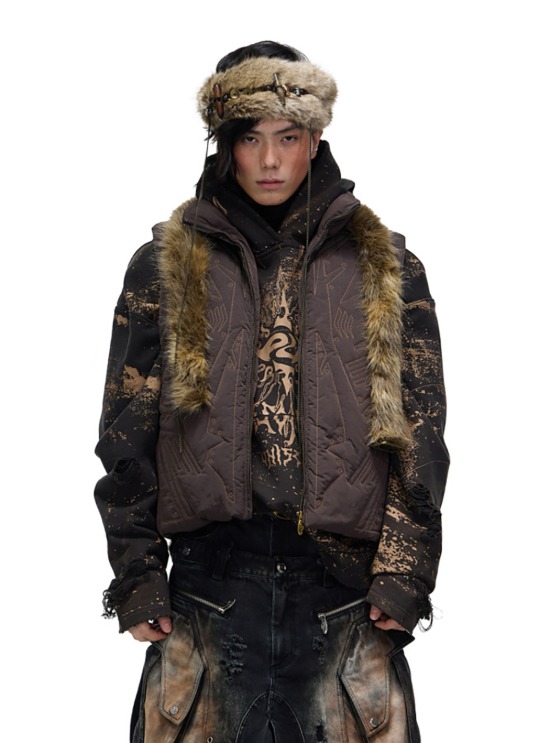 PERSONSOUL] Snake Pattern Faux Fur Jacket | 비엑세스