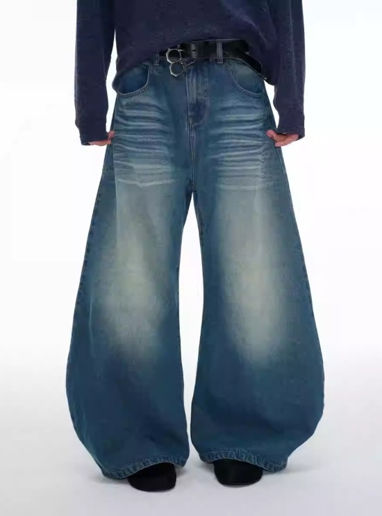 JCAESAR] Low-Crotch Coated Denim Pants - 비엑세스