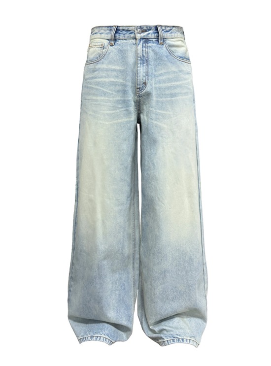 Distressed White Wide-Leg Denim Pants - BCAESAR