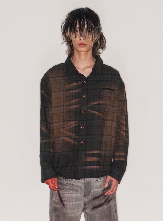 Heavy Washed Distressed Western Denim Shirt - BCAESAR Heavy Washed Distressed Western Denim Shirt - BCAESAR