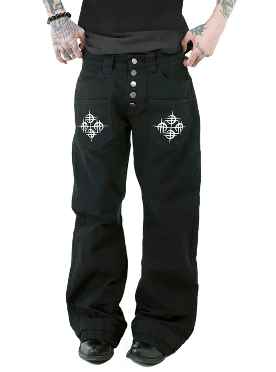 国内で当店のみ DETW - Heavy Washed Graffiti Wide-Leg Pants Heavy Washed Graffiti Wide-Leg Pants - BCAESAR